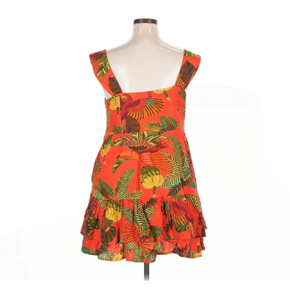 Farm Rio Designer‎ Tropical Linen Mini Dress XL Orange Button Front Ruffle - Picture 5 of 7